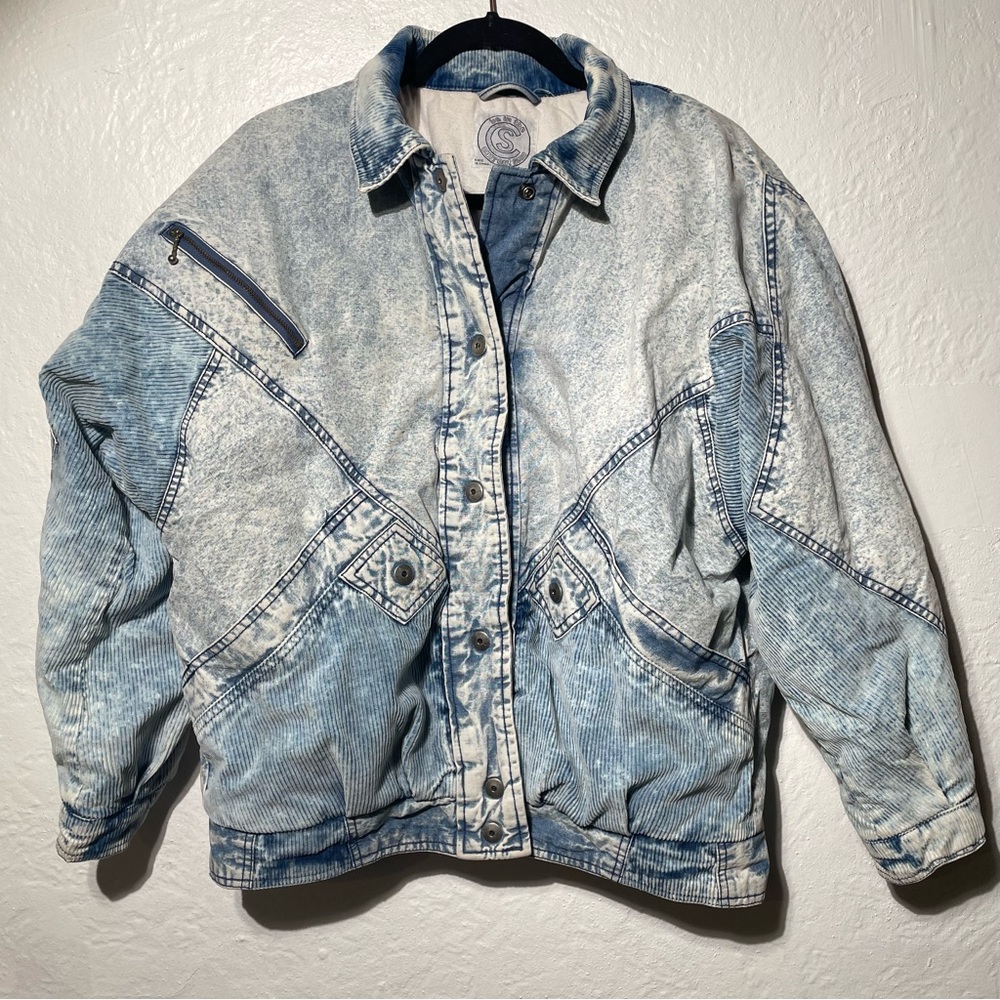 VTG Padded Denim Jacket 80S BE IN THE CURRENT SEEN ACID WASH Womens M - Picture 6 of 9